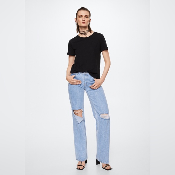 Mango Cotton Linen T-Shirt Black - Picture 2 of 7